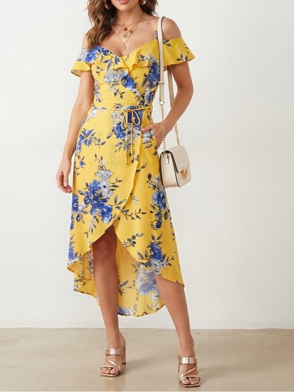 BCX Floral Ruffled High Low Cold Shoulder Dress Size M | Boho Chic Resortwear♥️